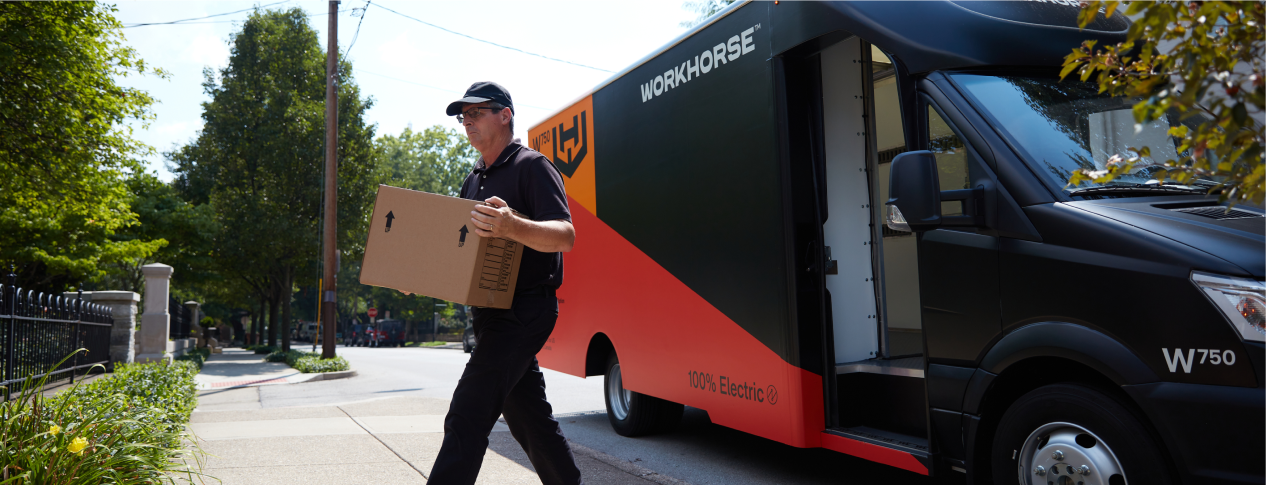 Man delivering package from a Workhorse W750