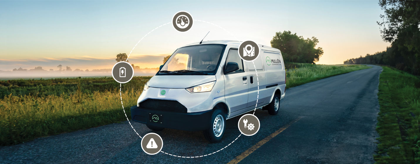 Mullen One Truck with icons representing features